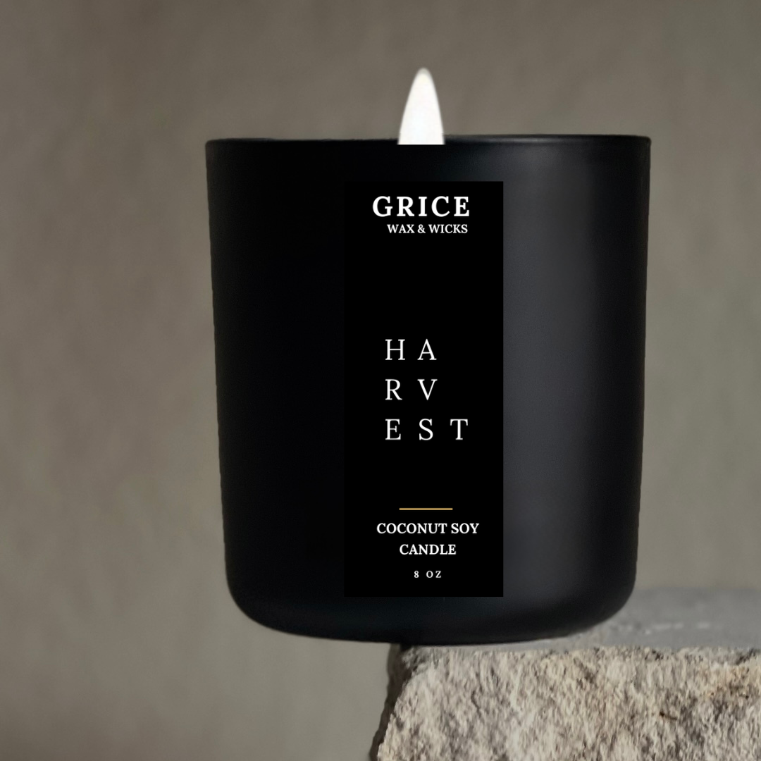 harvest fall scented candle with black matte har