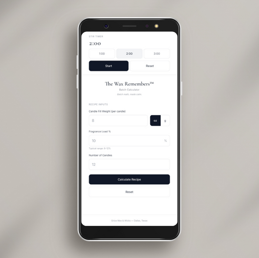 Smartphone displaying a batch calculator app on a gray background