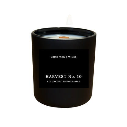 Black candle with 'Grice Wax & Wicks' label on a white background