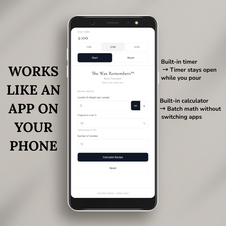 Smartphone displaying a batch calculator app on a gray background