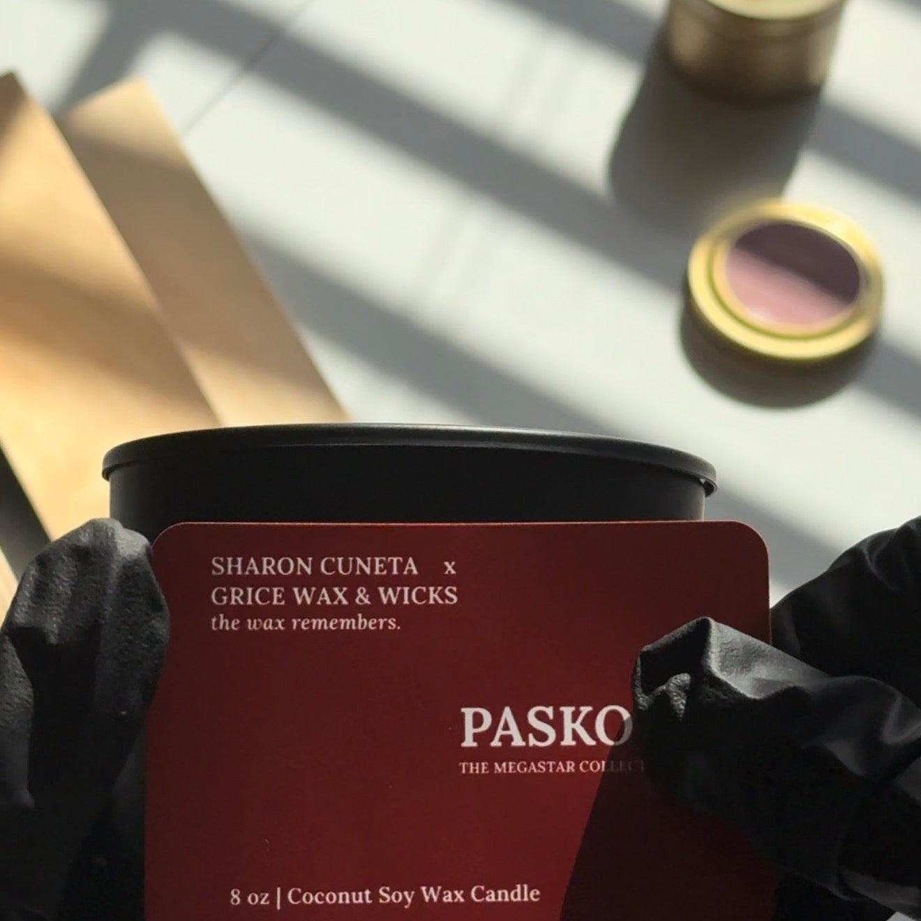Sharon Cuneta x Grice Wax & Wicks collaboration. Pasko Scented candle. Black Matte Vessel with red Label