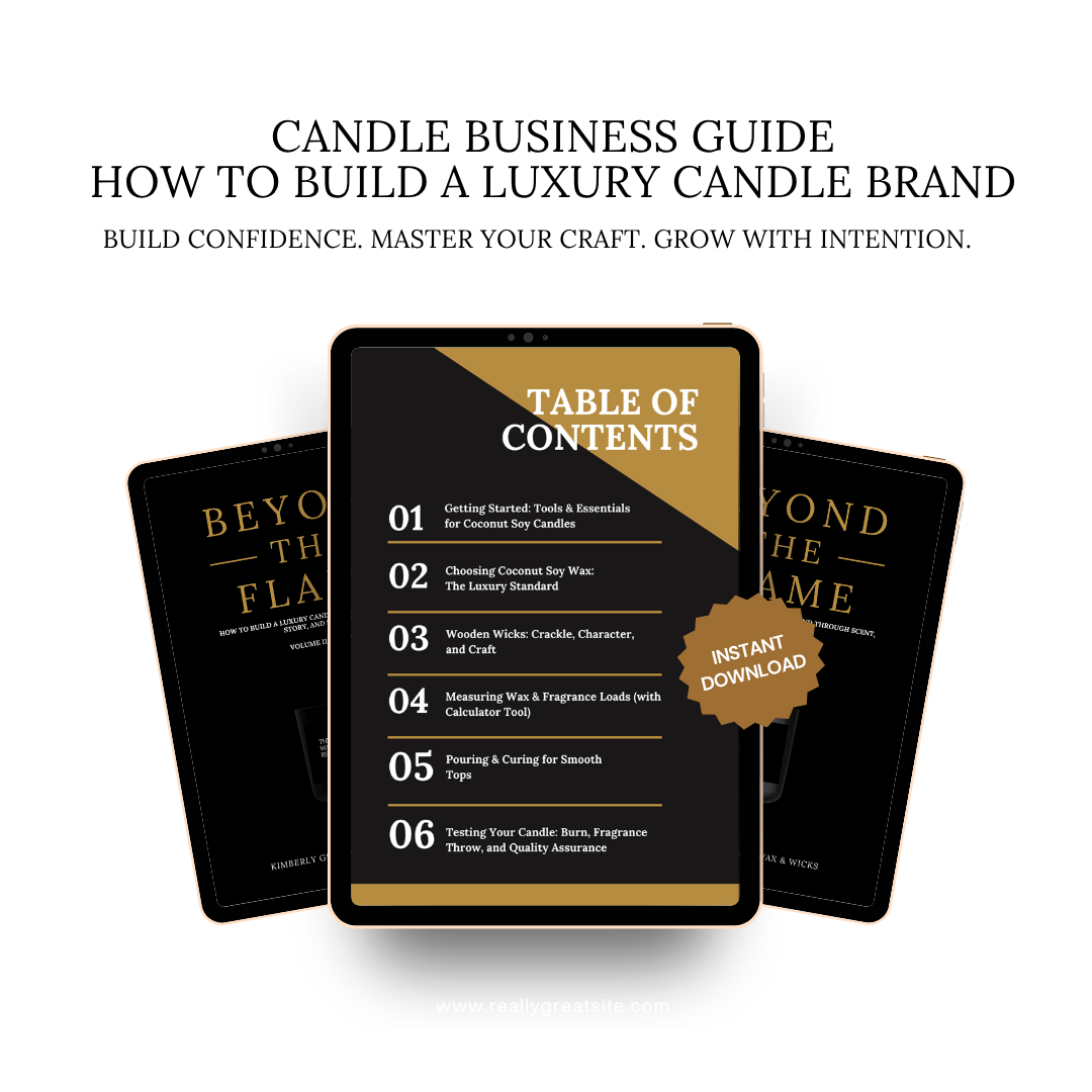 Digital candle business guide Volume II — Beyond the Flame, black and gold design with table of contents on a white background.
