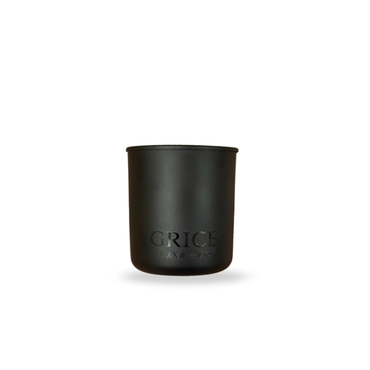Black matte jar candle — Tranquil scented candle, clean home fragrance by Grice Wax & Wicks. Coconut Soy + Wood Wicks