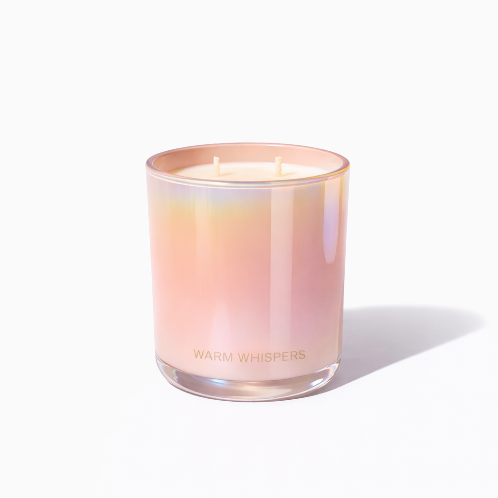 Lavender scented Candle with a gradient pink to white color scheme on a white background