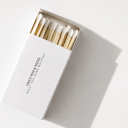 white match box with grice wax & wicks logo