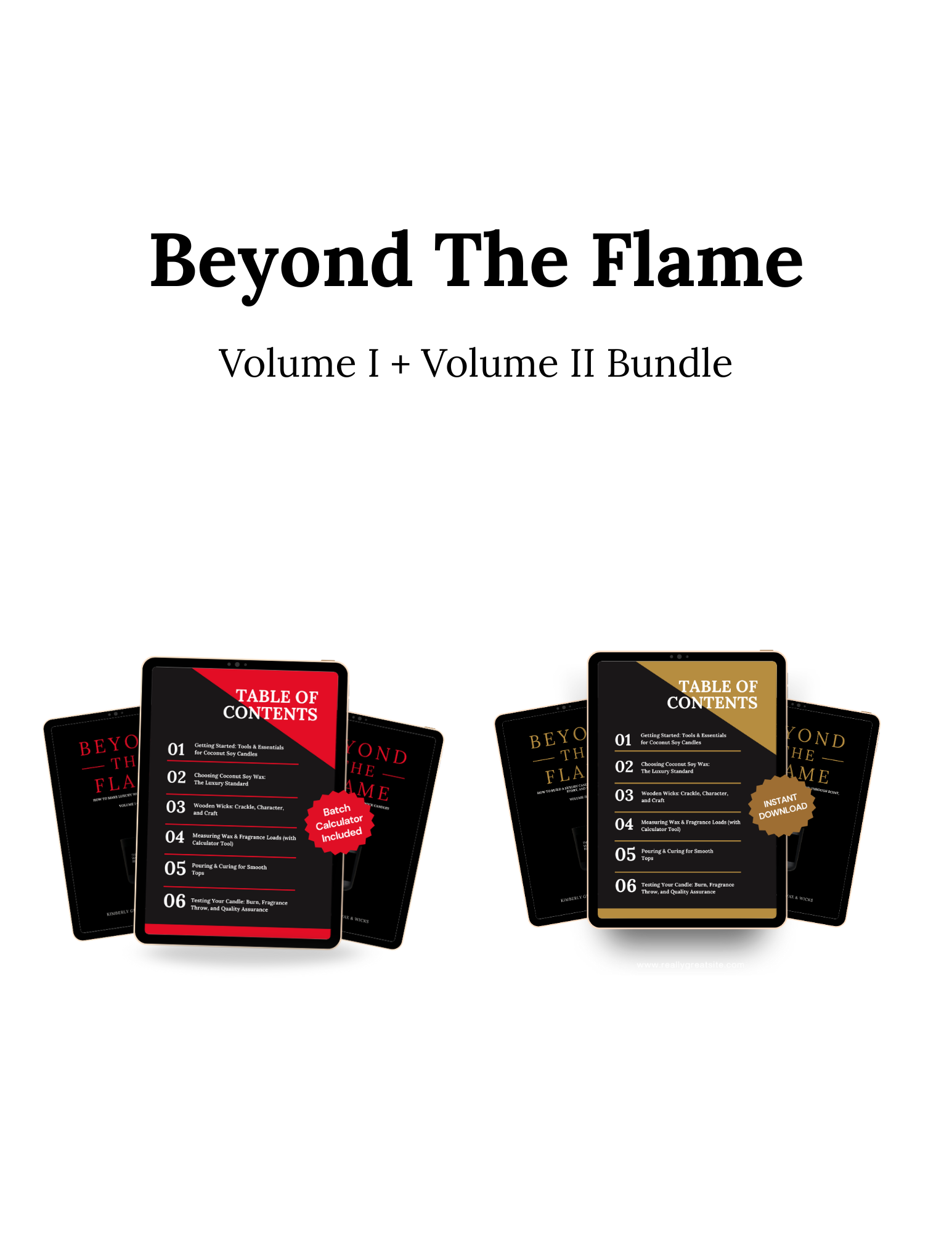 Bundle of 'Beyond The Flame' Volume I and Volume II books on a white background by gricewaxandwicks