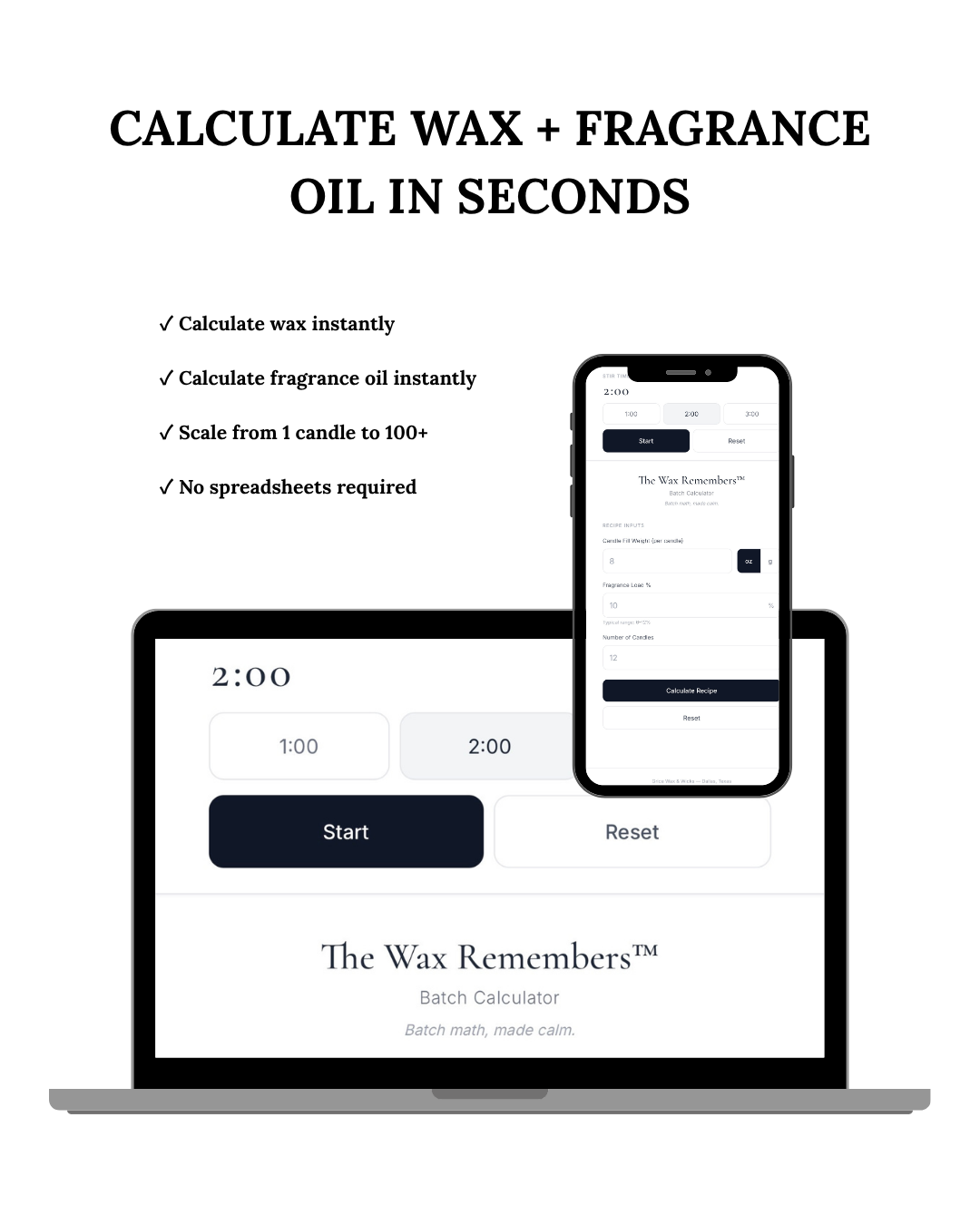 Candle batch calculator works on phone, tablet, and desktop