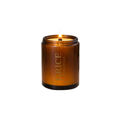 amber glass jar with 'Grice' branding on a white background