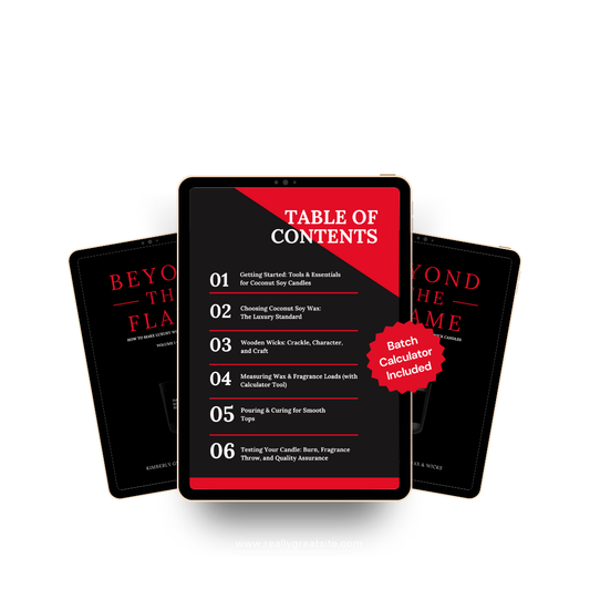 Tablet displaying a table of contents with a red and black design on a white background