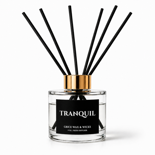 reed diffuser tranquil clean scent. by Grice wax & wicks